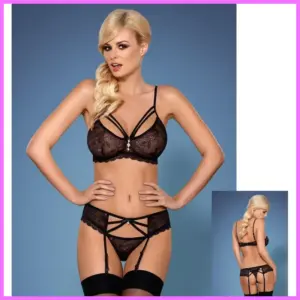 818 szexi fekete 3 részes fehérnemű szett. Méret:S/M adultsexshop-hu 1