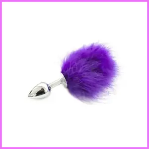 Acél anál plug puha lila pom-pommal-kis méret. adultsexshop-hu 1