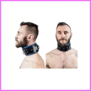 Bőr nyakörv-széles, fekete-kék adultsexshop-hu 1