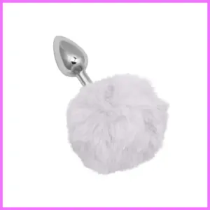 Fém anál plug puha fehér pom-pommal-kis méret. adultsexshop-hu 1
