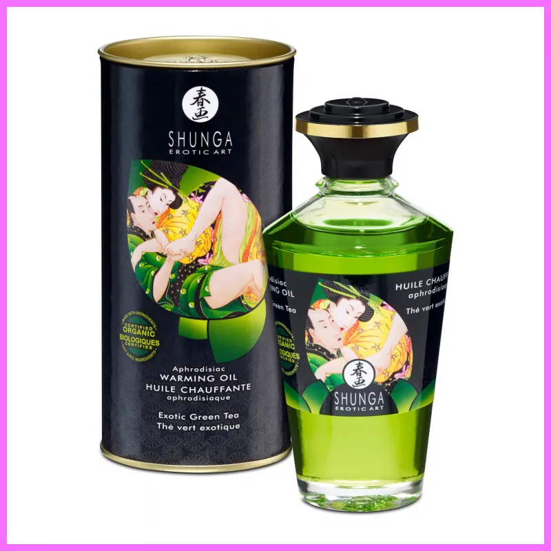 Shunga - melegítő hatású masszázsolaj,zöld tea-100ml. adultsexshop-hu 1