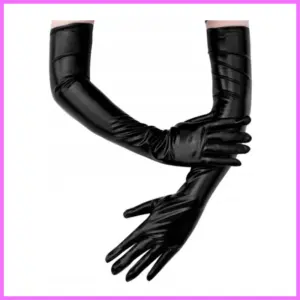 Raven hosszú fekete wetlook kesztyű Méret:S/M adultsexshop-hu 1